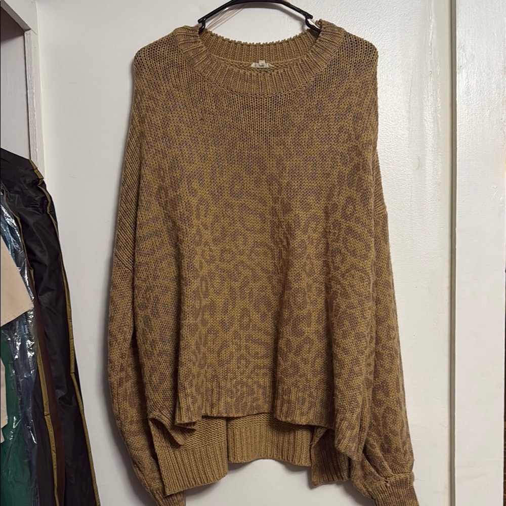 JODIFL Brown Crew Neck Sweater with Textured Knit